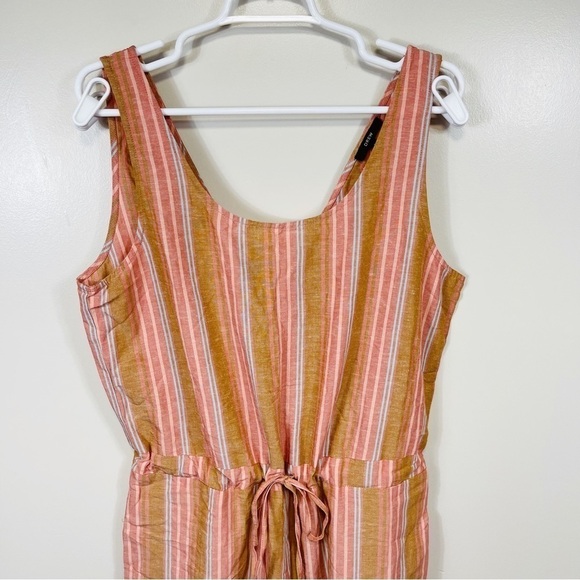 Anthropologie DREW Brown Striped Sleeveless Linen Blend Jogger Jumpsuit - LARGE - Picture 2 of 15